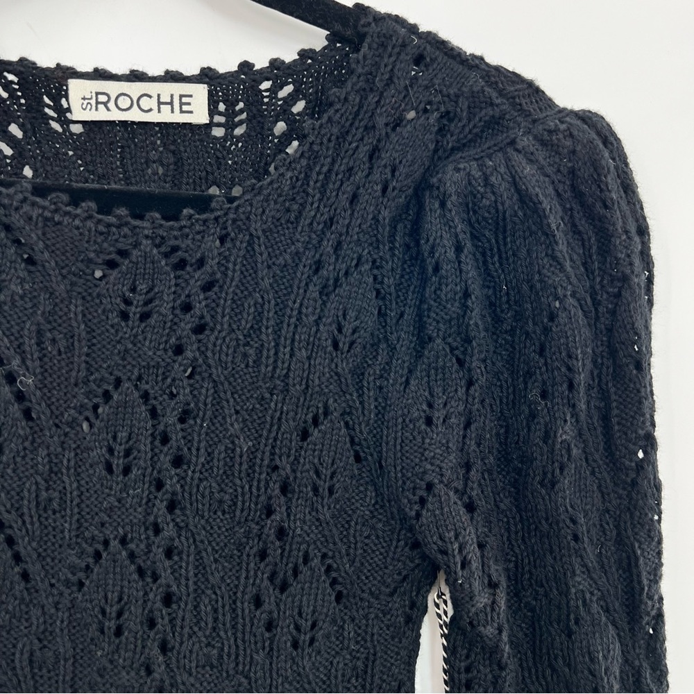 NWT St.Roche Filigree Floral Knit Crochet Sweater Peplum Pullover Top Black S - Picture 7 of 13